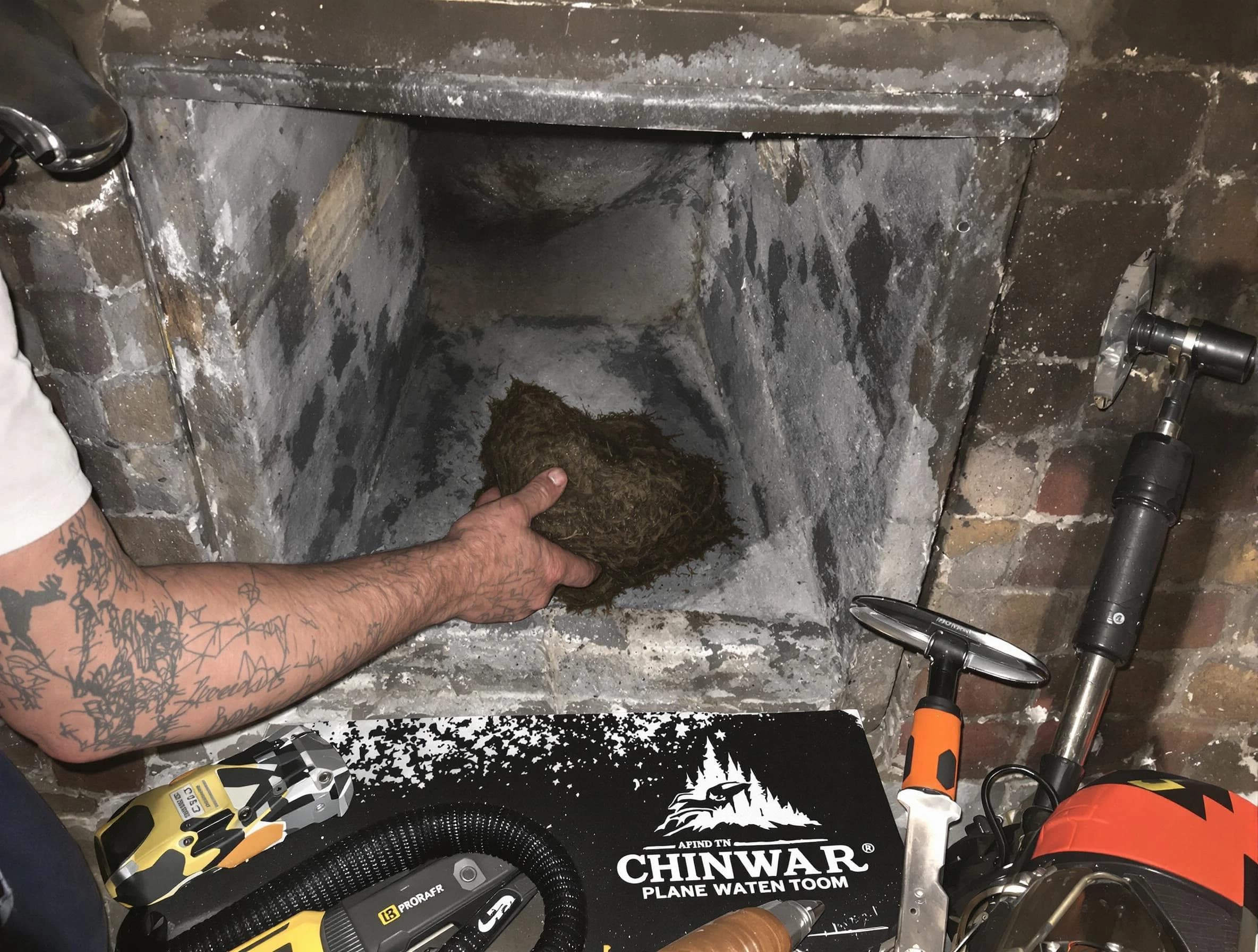 Williamsburg Chimney Sweep safely removing debris and screening chimney in Williamsburg, VA