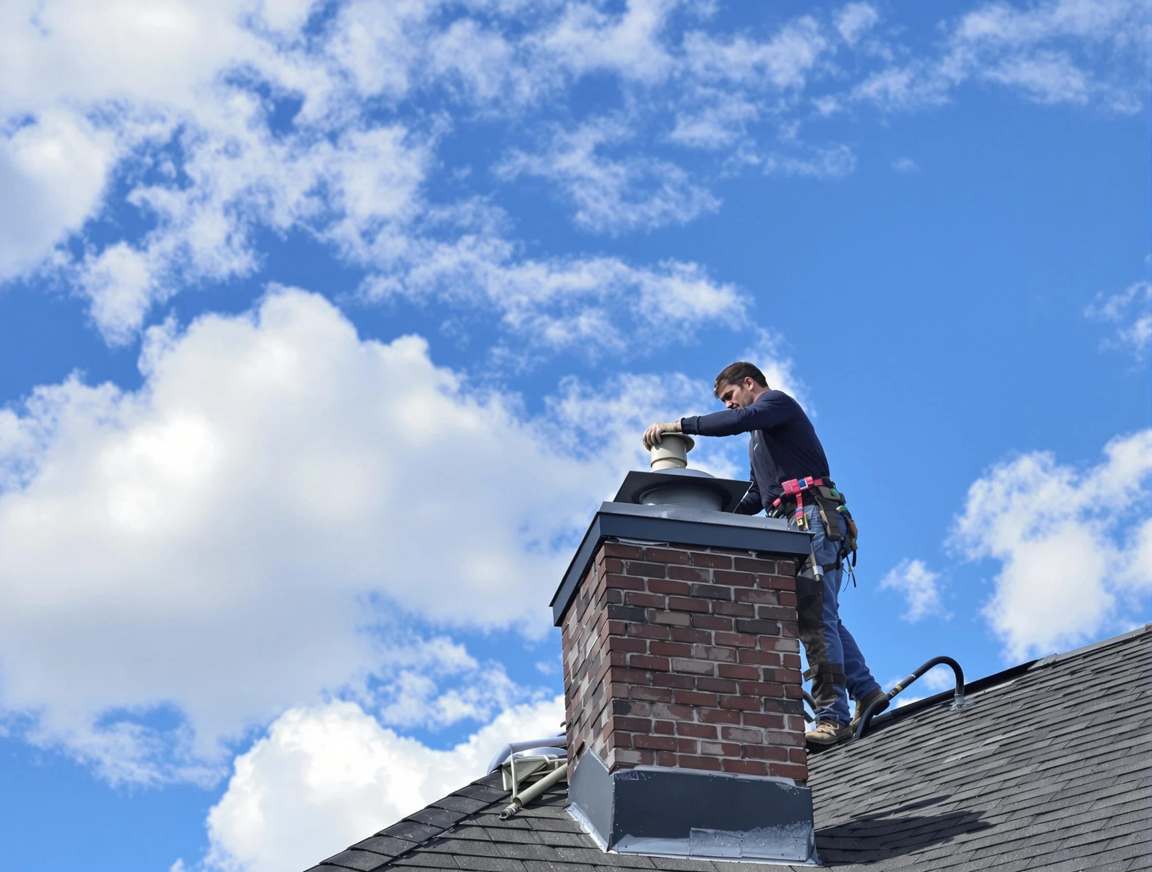 Williamsburg Chimney Sweep installing a sturdy chimney cap in Williamsburg, VA