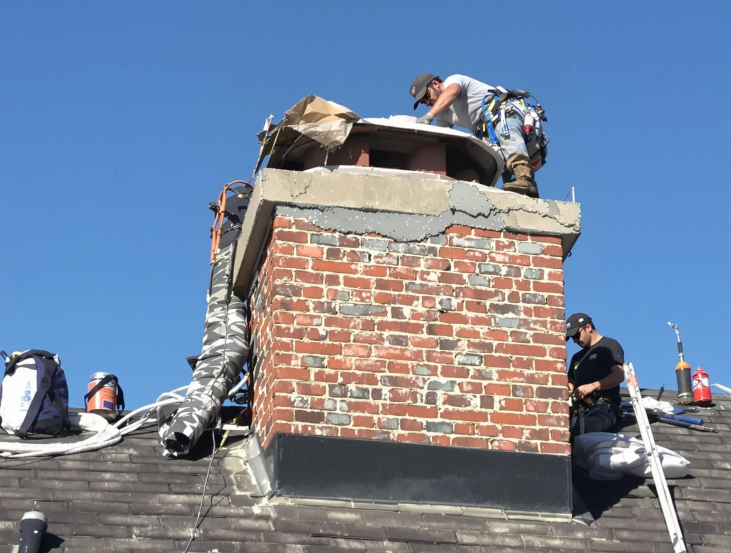 Williamsburg Chimney Sweep installing a custom chimney crown in Williamsburg, VA