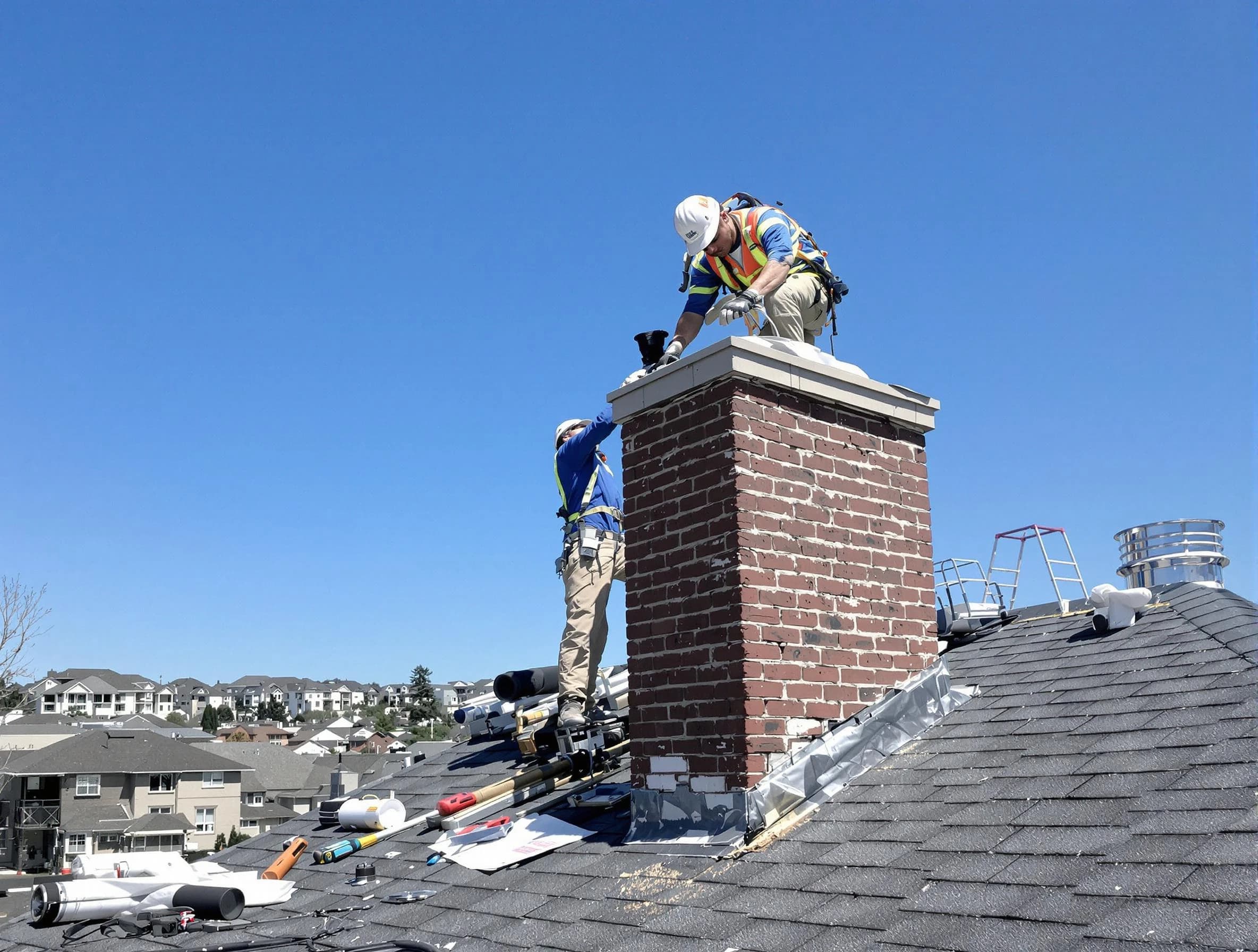 Williamsburg Chimney Sweep repairing a chimney crown in Williamsburg, VA