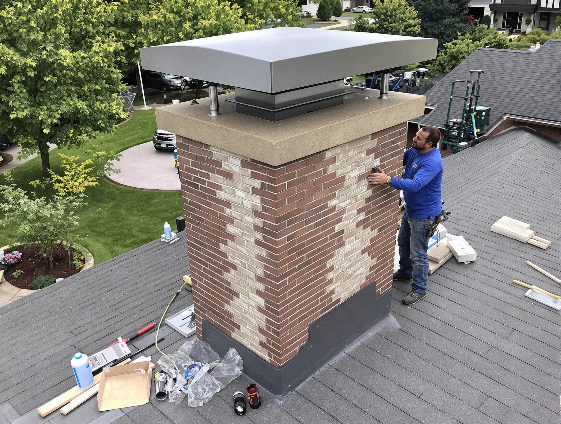 Williamsburg Chimney Sweep team working on a custom chimney remodel in Williamsburg, VA