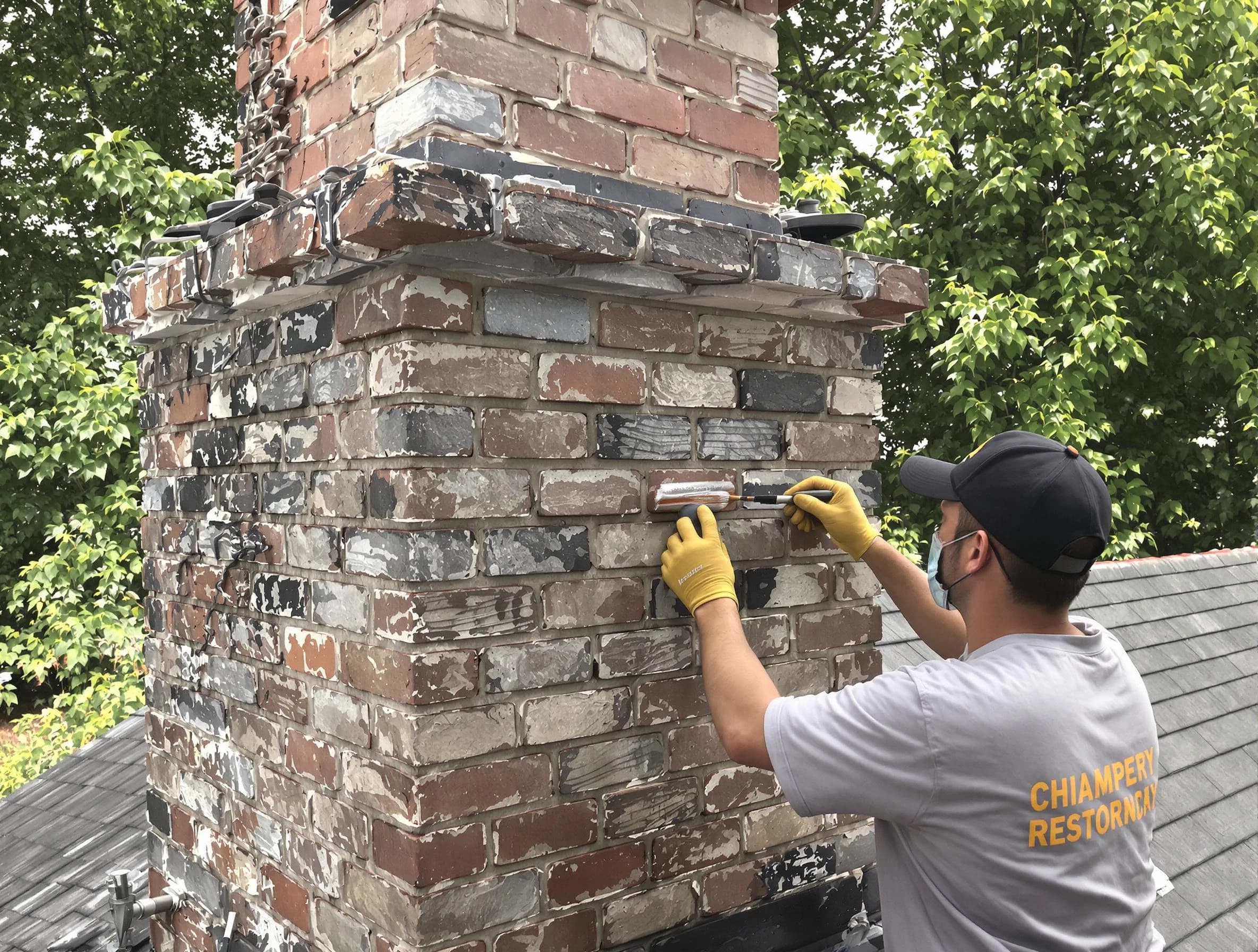 In-progress chimney restoration by Williamsburg Chimney Sweep in Williamsburg, VA