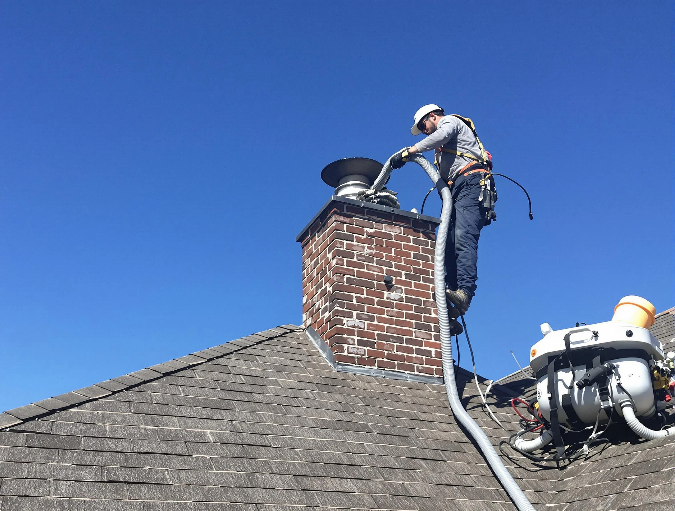 Dedicated Williamsburg Chimney Sweep team member cleaning a chimney in Williamsburg, VA