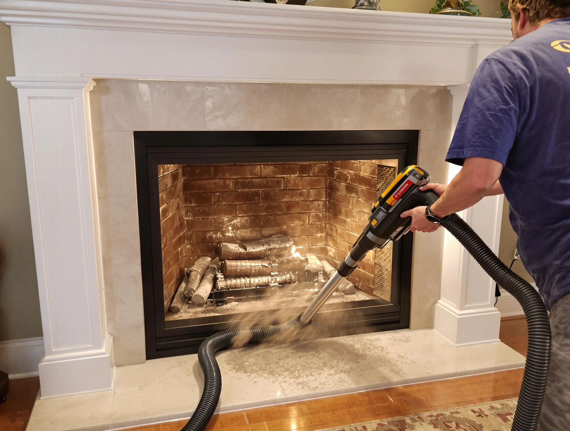 Fireplace cleaning performed by Williamsburg Chimney Sweep in Williamsburg, VA